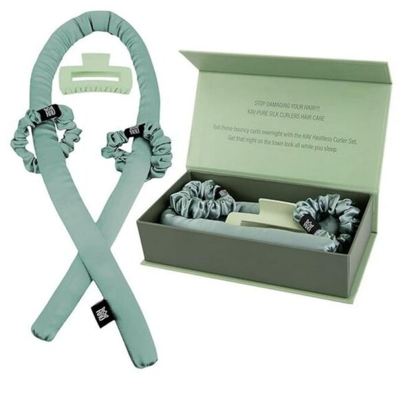 KAV Silk Heatless Curling Rod with Clip and Scrunchie Set, 4pcs set - Picture 1 of 4